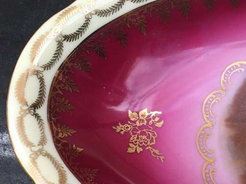 Antique Bavaria Porcelain `Grape and Melon Eaters` By Murillo 1650 Inscribed Sweat Dish Oval.