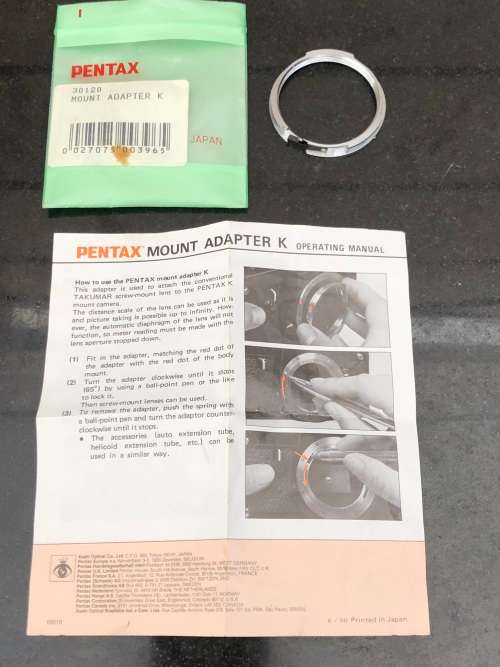 Genuine OEM Asahi Pentax Mount Adapter K 30120