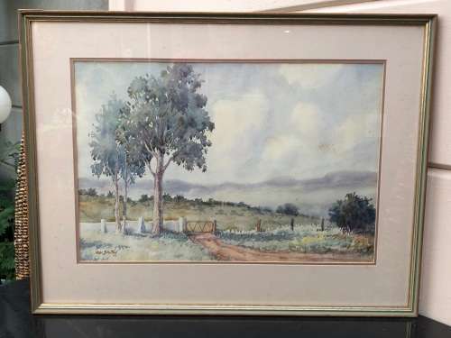 NOEL BRUTON ORIGINAL FRAMED WATERCOLOUR LANDSCAPE PAINTING - DATED 1977 !!!