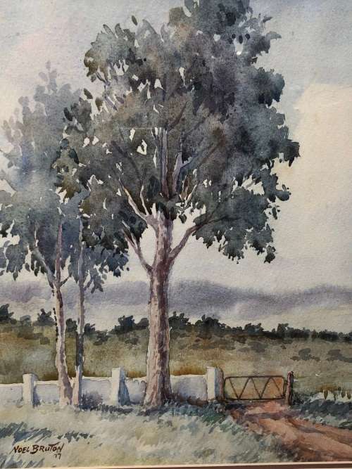 NOEL BRUTON ORIGINAL FRAMED WATERCOLOUR LANDSCAPE PAINTING - DATED 1977 !!!