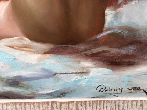 T. DAIMING ORIGINAL FRAMED NUDE OIL ON CANVAS PAINTING FIXED TO BOARD - DATED 2000 !!!!