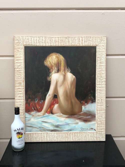 T. DAIMING ORIGINAL FRAMED NUDE OIL ON CANVAS PAINTING FIXED TO BOARD - DATED 2000 !!!!