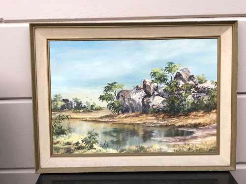 JEAN BONSOR ORIGINAL FRAMED LANDSCAPE OIL ON CANVAS PAINTING FIXED TO BOARD - DATED 1980 !!!!