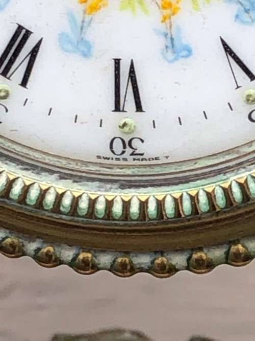A FIRE GILDED BRONZE ON MARBLE BASE SWISS MADE FRENCH MANTLE CLOCK - WORKING 100%