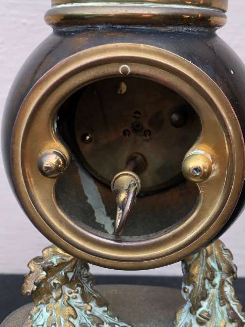 A FIRE GILDED BRONZE ON MARBLE BASE SWISS MADE FRENCH MANTLE CLOCK - WORKING 100%