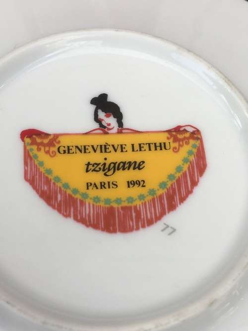 STUNNING GENEVIEVE LETHU TZIGANE PARIS 1992 DEMITASSE CUP AND SAUCER - MINT CONDITION !!!