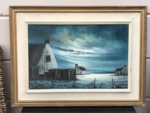 INVESTMENT ART !!! - JOHAN DU TOIT STUNNING FRAMED OIL ON BOARD SEA COTTAGE PAINTING