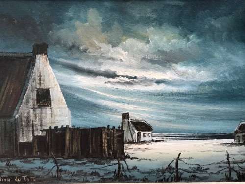 INVESTMENT ART !!! - JOHAN DU TOIT STUNNING FRAMED OIL ON BOARD SEA COTTAGE PAINTING