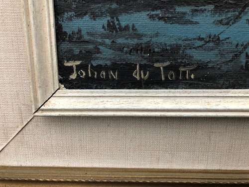 INVESTMENT ART !!! - JOHAN DU TOIT STUNNING FRAMED OIL ON BOARD SEA COTTAGE PAINTING