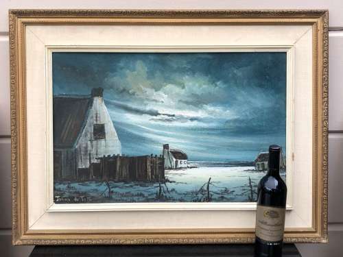 INVESTMENT ART !!! - JOHAN DU TOIT STUNNING FRAMED OIL ON BOARD SEA COTTAGE PAINTING