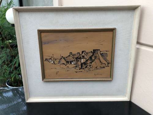 INVESTMENT ART !!! - JAN BUYS (SOUTH AFRICAN (1909 - 1985) - FRAMED WATERCOLOUR FISHERMAN`S COTTAGE