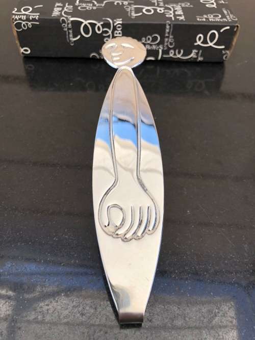 CARROL BOYES (1954 - 2019) GET A GRIP PATTERN BOXED SUGAR TONGS - STAINLESS STEEL