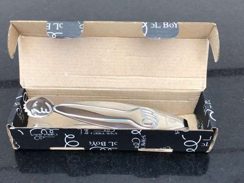 CARROL BOYES (1954 - 2019) GET A GRIP PATTERN BOXED SUGAR TONGS - STAINLESS STEEL