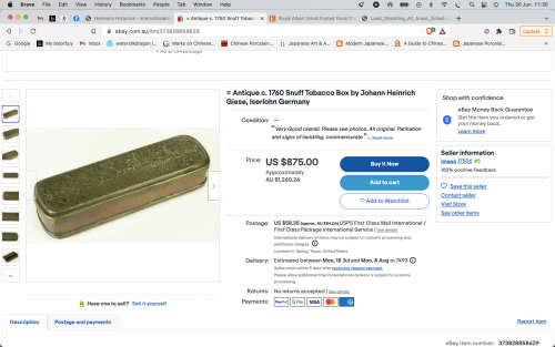 Wow !! c1760 Snuff Tobacco Box by Johann Heinrich Giese Iserlohn Germany with letter of confirmation