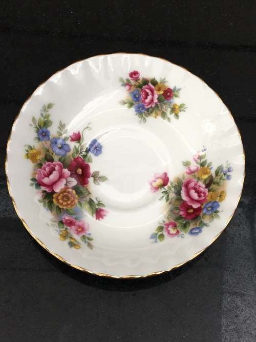 Royal Albert `Chelsea Garden` Saucer  c1970s  Multi Floral Bouquet with Gold Trim.