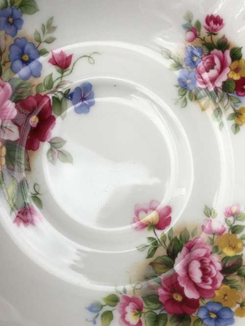 Royal Albert `Chelsea Garden` Saucer  c1970s  Multi Floral Bouquet with Gold Trim.