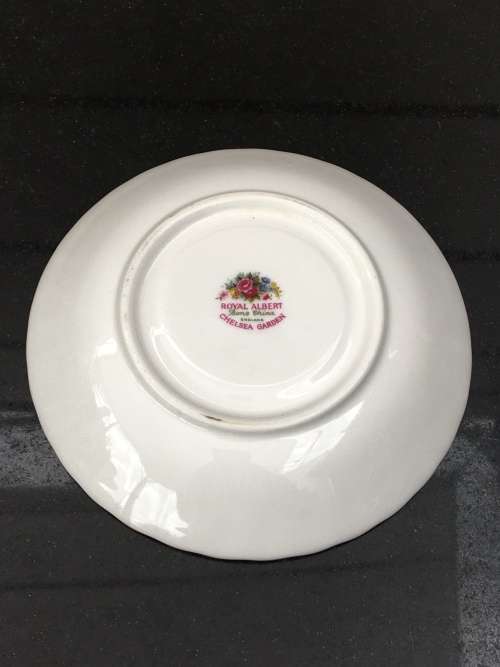 Royal Albert `Chelsea Garden` Saucer  c1970s  Multi Floral Bouquet with Gold Trim.