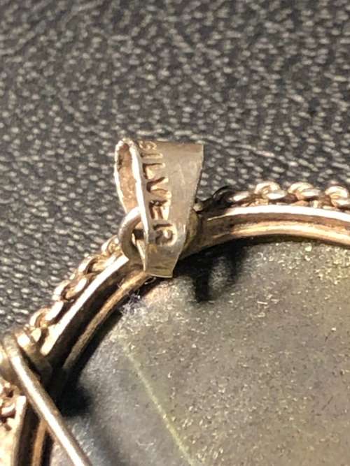 LARGE SILVER AND CHRYSOBERYL BROOCH / PENDANT - CLEARLY MARKED