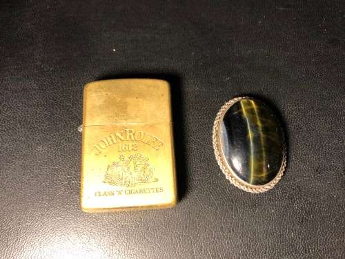 LARGE SILVER AND CHRYSOBERYL BROOCH / PENDANT - CLEARLY MARKED