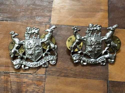 SADF !!! EX UNITATE VIRES SOUTH AFRICAN MILITARY PAIR OF CHROME COLLAR BADGES