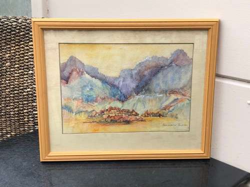 GERALDINE GULSTON (SA 20th CENTURY) FRAMED WATERCOLOUR LANDSCAPE PAINTING `OVERBERG`