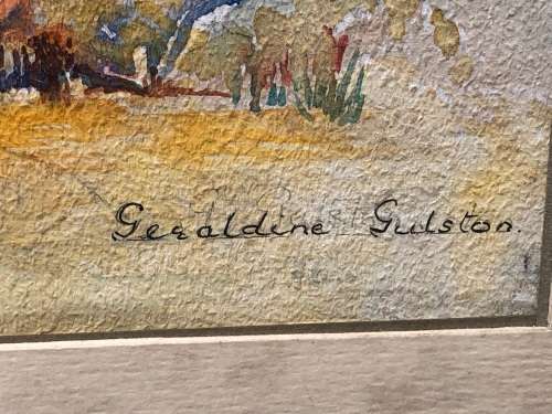 GERALDINE GULSTON (SA 20th CENTURY) FRAMED WATERCOLOUR LANDSCAPE PAINTING `OVERBERG`