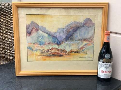 GERALDINE GULSTON (SA 20th CENTURY) FRAMED WATERCOLOUR LANDSCAPE PAINTING `OVERBERG`