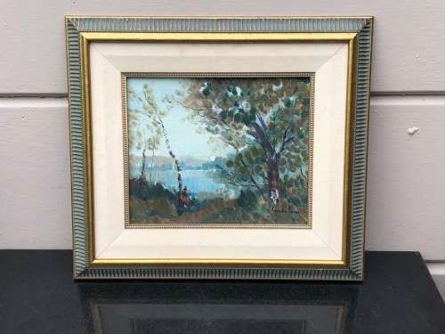 STUNNING 20th CENTURY FRAMED OIL ON BOARD PAINTING , GORGEOUS FRAME - INDECIPHERABLE SIGNATURE