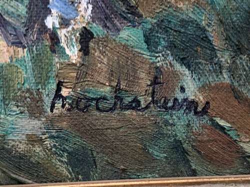 STUNNING 20th CENTURY FRAMED OIL ON BOARD PAINTING , GORGEOUS FRAME - INDECIPHERABLE SIGNATURE