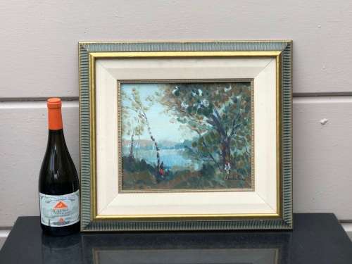 STUNNING 20th CENTURY FRAMED OIL ON BOARD PAINTING , GORGEOUS FRAME - INDECIPHERABLE SIGNATURE