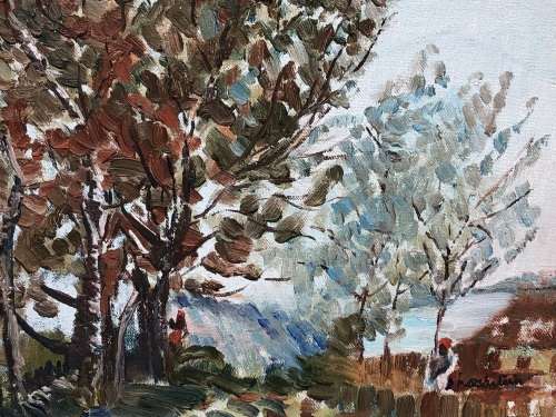STUNNING 20th CENTURY FRAMED OIL ON BOARD PAINTING , GORGEOUS FRAME - INDECIPHERABLE SIGNATURE