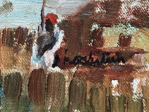 STUNNING 20th CENTURY FRAMED OIL ON BOARD PAINTING , GORGEOUS FRAME - INDECIPHERABLE SIGNATURE