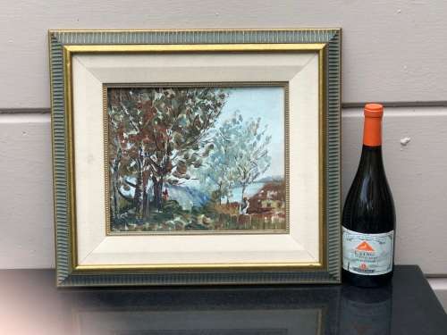 STUNNING 20th CENTURY FRAMED OIL ON BOARD PAINTING , GORGEOUS FRAME - INDECIPHERABLE SIGNATURE