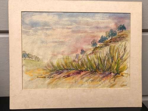 GERALDINE GULSTON (SA 20th CENTURY) UNFRAMED WATERCOLOUR LANDSCAPE PAINTING