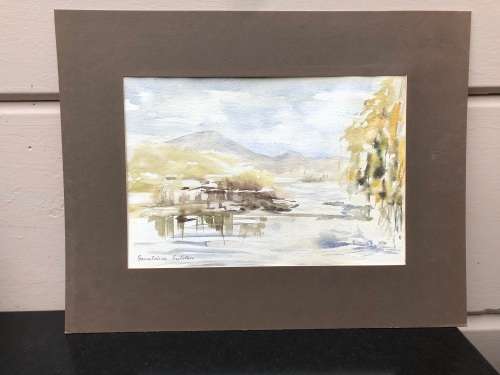GERALDINE GULSTON (SA 20th CENTURY) UNFRAMED WATERCOLOUR PAINTING `AT THE RIVERSIDE` HIMERVILLE 1982