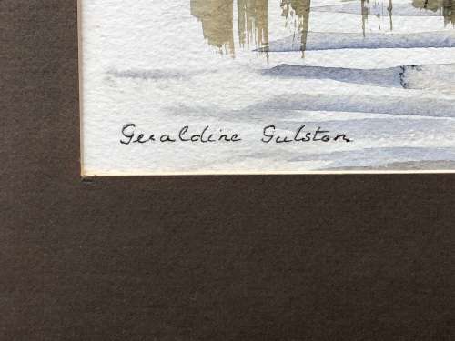 GERALDINE GULSTON (SA 20th CENTURY) UNFRAMED WATERCOLOUR PAINTING `AT THE RIVERSIDE` HIMERVILLE 1982