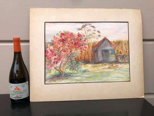 GERALDINE GULSTON (SA 20th CENTURY) UNFRAMED WATERCOLOUR PAINTING `CATHERINE`S FARM RHODESIA` 1986