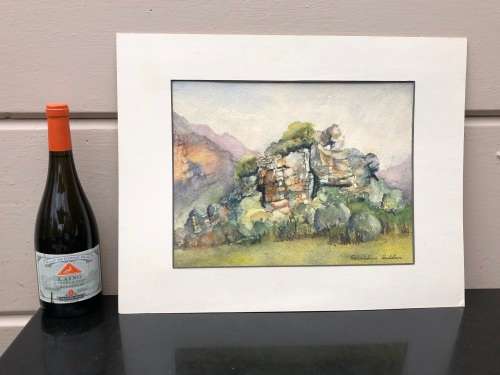 GERALDINE GULSTON (SA 20th CENTURY) UNFRAMED WATERCOLOUR PAINTING `ROCK FACES` BAVIAANSKLOOF 1978