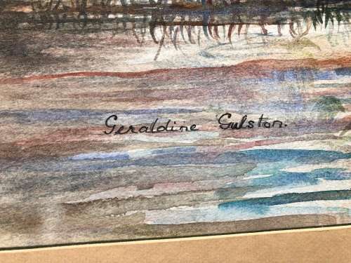 GERALDINE GULSTON (SA 20th CENTURY) UNFRAMED WATERCOLOUR PAINTING SOUTH COAST VIEW `SALT ROCK` 1984