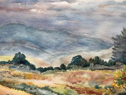 GERALDINE GULSTON (SA 20th CENTURY) UNFRAMED WATERCOLOUR PAINTING `CHIMANIMANI MOUNTAINS`