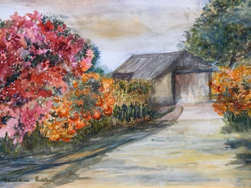GERALDINE GULSTON (SA 20th CENTURY) UNFRAMED WATERCOLOUR PAINTING `CATHERINE`S FARM RHODESIA` 1986