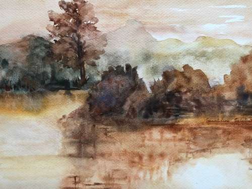 GERALDINE GULSTON (SA 20th CENTURY) UNFRAMED WATERCOLOUR PAINTING`AUTUMN` DATED 1981