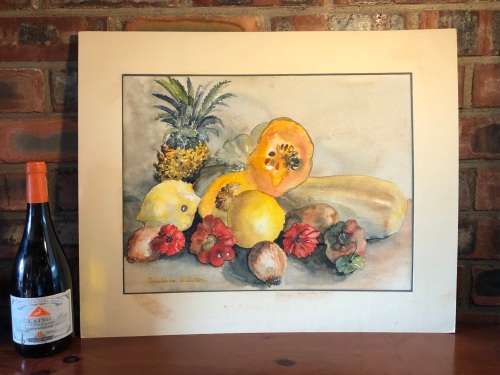 GERALDINE GULSTON (SA 20th CENTURY) LARGE UNFRAMED WATERCOLOUR PAINTING `PINEAPPLE` 1979
