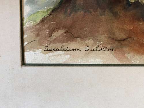 GERALDINE GULSTON (SA 20th CENTURY) LARGE UNFRAMED WATERCOLOUR PAINTING `AT THE FARM IN KOKSTAD`