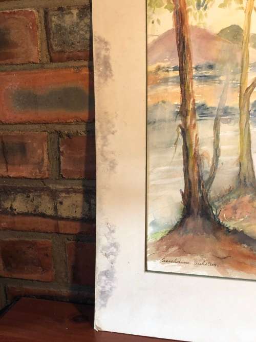 GERALDINE GULSTON (SA 20th CENTURY) LARGE UNFRAMED WATERCOLOUR PAINTING `AT THE FARM IN KOKSTAD`