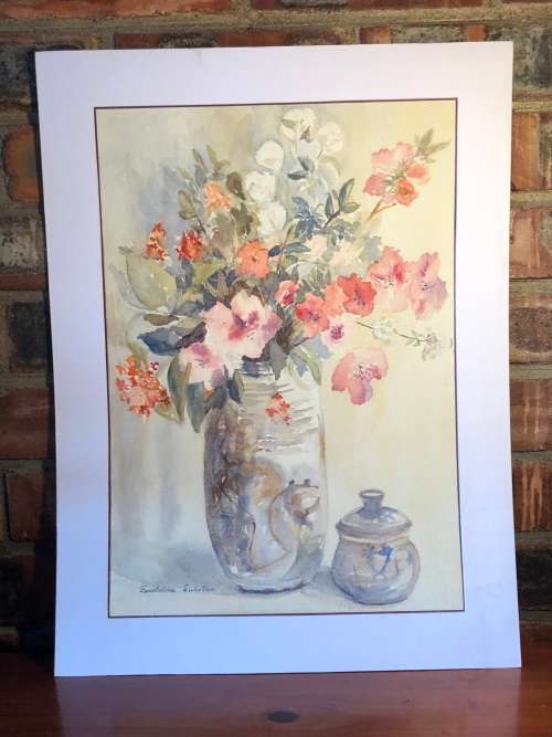 GERALDINE GULSTON (SA 20th CENTURY) LARGE UNFRAMED WATERCOLOUR PAINTING `VASE OF FLOWERS` DATED 1980