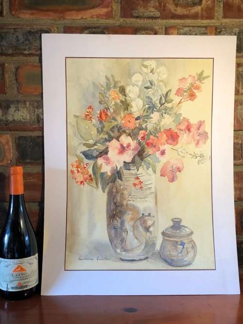 GERALDINE GULSTON (SA 20th CENTURY) LARGE UNFRAMED WATERCOLOUR PAINTING `VASE OF FLOWERS` DATED 1980