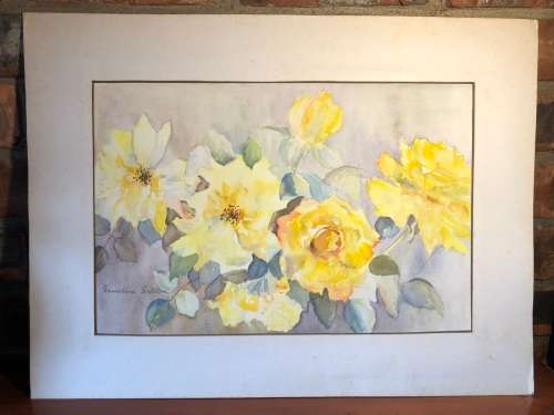 GERALDINE GULSTON (SA 20th CENTURY) LARGE UNFRAMED WATERCOLOUR PAINTING `YELLOW ROSES` 1978