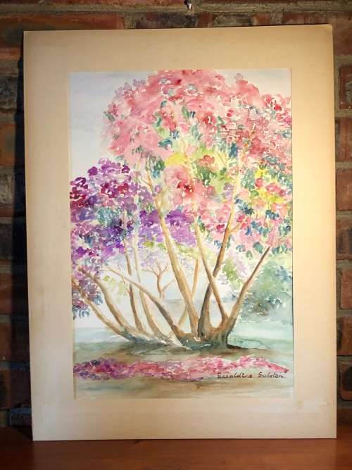 GERALDINE GULSTON (SA 20th CENTURY) LARGE UNFRAMED WATERCOLOUR PAINTING `TREE`