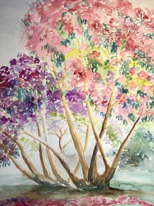 GERALDINE GULSTON (SA 20th CENTURY) LARGE UNFRAMED WATERCOLOUR PAINTING `TREE`